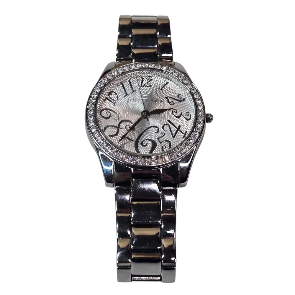 Betsey Johnson Women's Watch Silvertone with Crystal Accents Working Battery